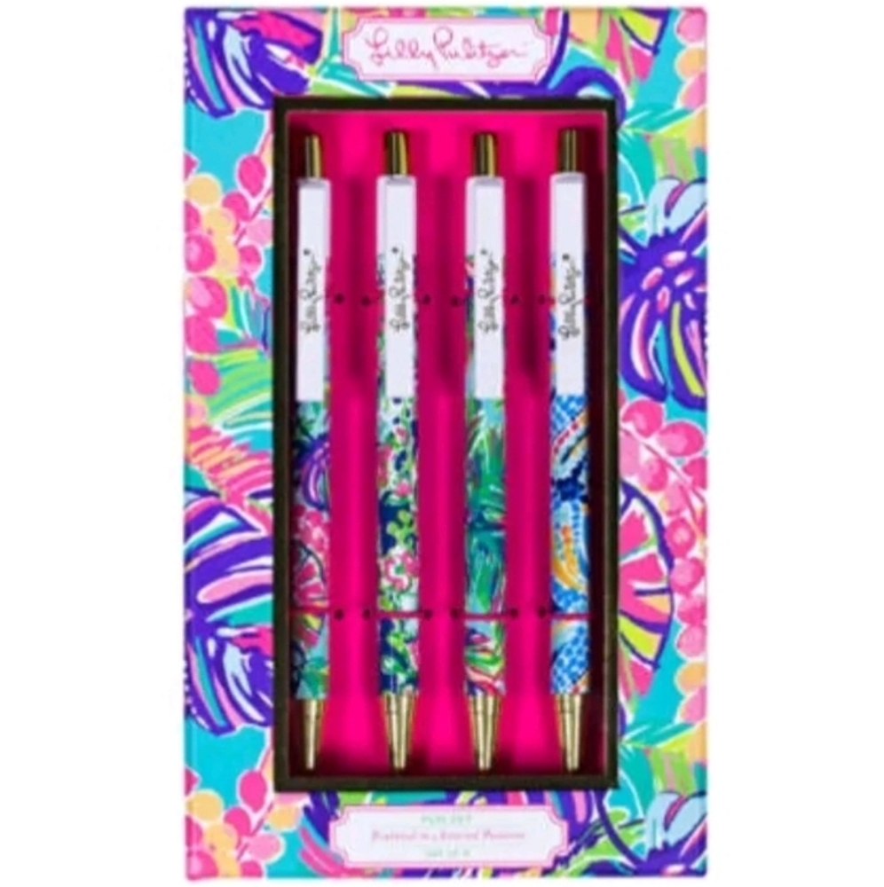 Lilly Pulitzer Black Ink Pen Set of 4 Exotic Garden Retractable Pens New In Box
